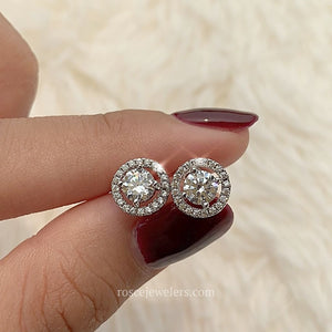 Celeste Halo Diamond Stud Earrings in 18k White Gold Vermeil