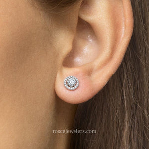 Celeste Halo Diamond Stud Earrings in 18k White Gold Vermeil