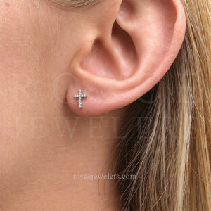 Louvre Cross Diamond Stud Earrings in 18k White Gold Vermeil