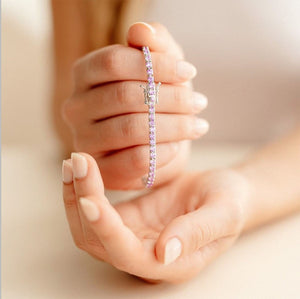 Diana Pink Diamond Tennis Bracelet in 18k White Gold Vermeil