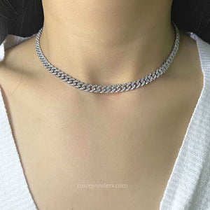 Capri Cuban Diamond Necklace in 18k White Gold Vermeil