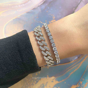 9mm Capri Cuban Diamond Bracelet in 18k White Gold Vermeil