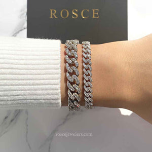 9mm Capri Cuban Diamond Bracelet in 18k White Gold Vermeil