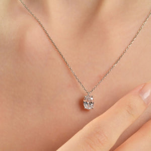 Ophelia Oval Diamond Pendant in 18k White Gold Vermeil