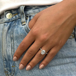 Ophelia Oval Solitaire Diamond Ring in 18k White Gold Vermeil