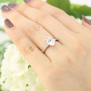Ophelia Oval Solitaire Diamond Ring in 18k White Gold Vermeil