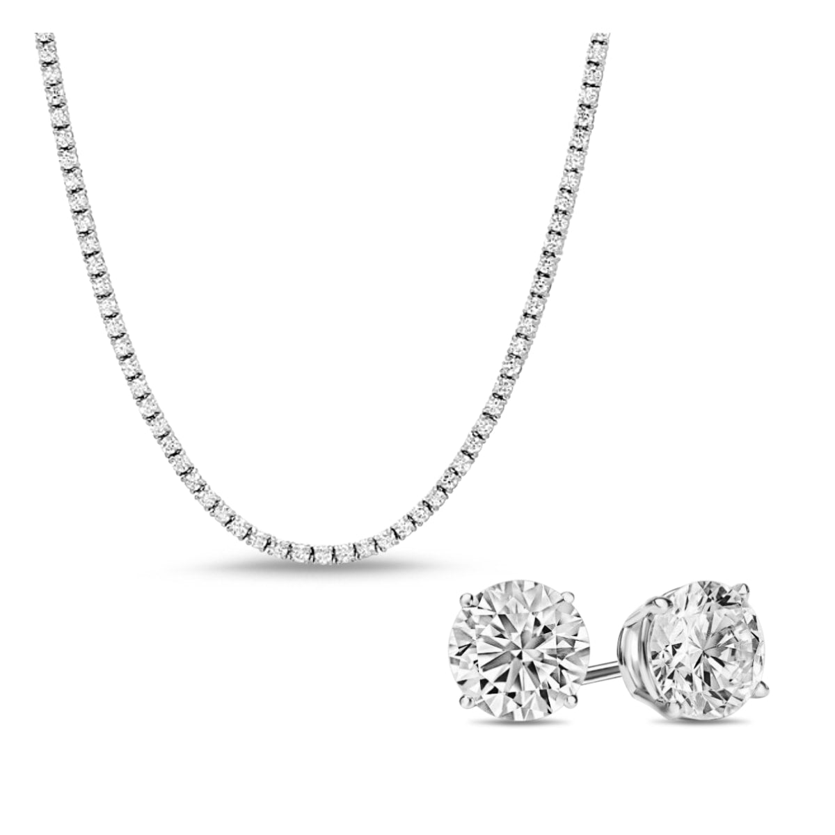 [PROMO SET] Monette 4 Prong Necklace Earrings Diamond Set in 18k White Gold Vermeil