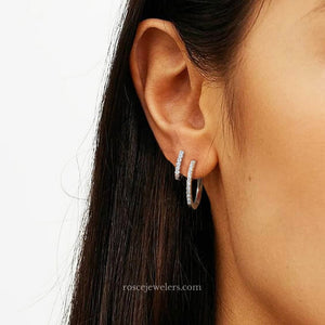 Eleonore Medium Hoop Diamond Earrings in 18k White Gold Vermeil