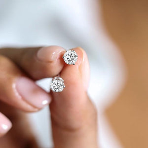 Novena 3 Prong Diamond Stud Earrings in 18k White Gold Vermeil