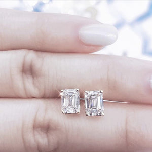 Hamilton Emerald Diamond Stud Earrings in 18k White Gold Vermeil
