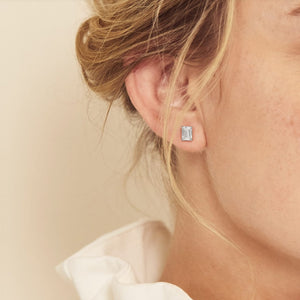 Hamilton Emerald Diamond Stud Earrings in 18k White Gold Vermeil