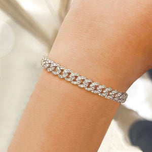 9mm Capri Cuban Diamond Bracelet in 18k White Gold Vermeil