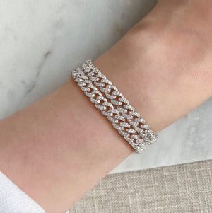 9mm Capri Cuban Diamond Bracelet in 18k White Gold Vermeil