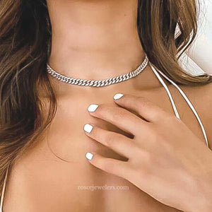 Capri Cuban Diamond Necklace in 18k White Gold Vermeil