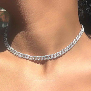 Capri Cuban Diamond Necklace in 18k White Gold Vermeil