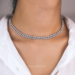 Capri Cuban Diamond Necklace in 18k White Gold Vermeil