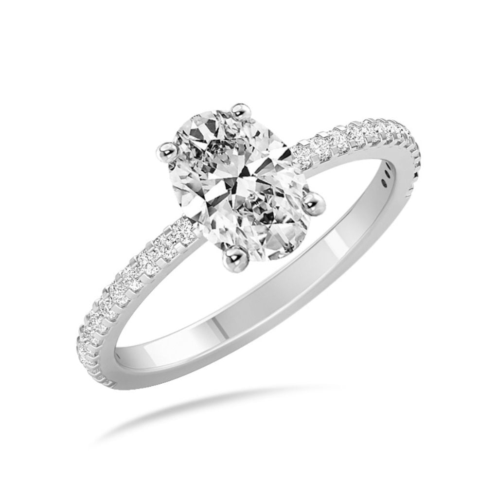 Ophelia Oval Solitaire Diamond Ring in 18k White Gold Vermeil