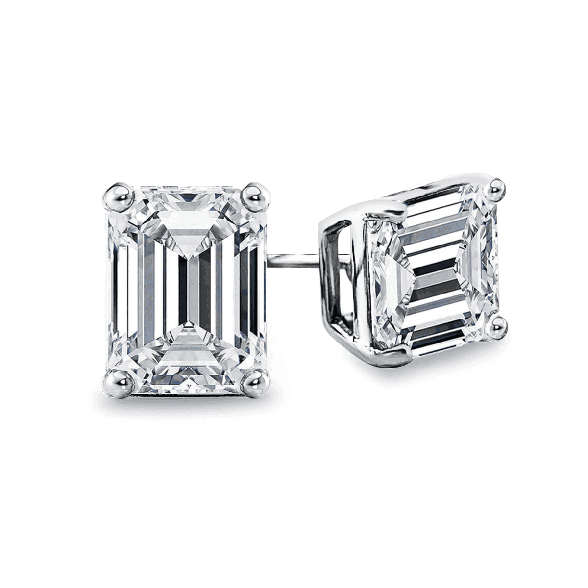 Hamilton Emerald Diamond Stud Earrings in 18k White Gold Vermeil