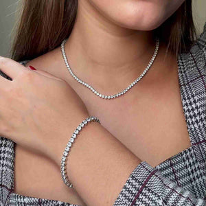 [PROMO SET] Vivere 3 Prong Necklace Bracelet Diamond Set in 18k White Gold Vermeil