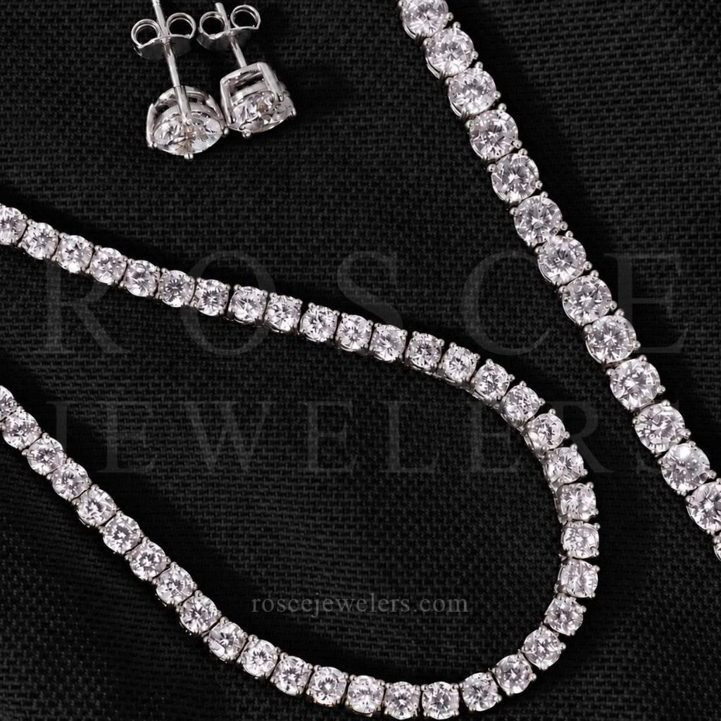 [PROMO SET] Monette 4 Prong Necklace Earrings Diamond Set in 18k White Gold Vermeil