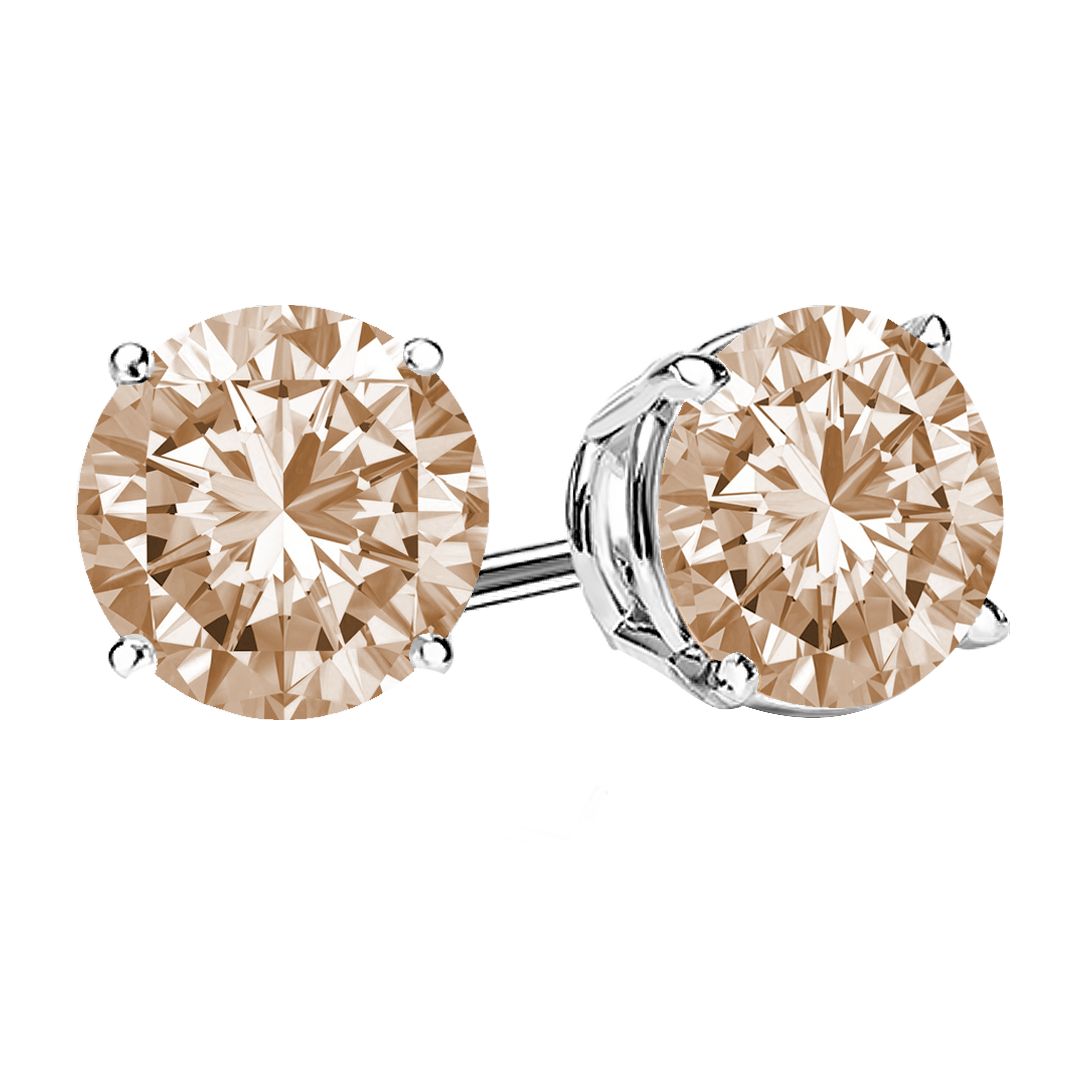 Diana Champagne Diamond Stud Earrings in 18k White Gold Vermeil