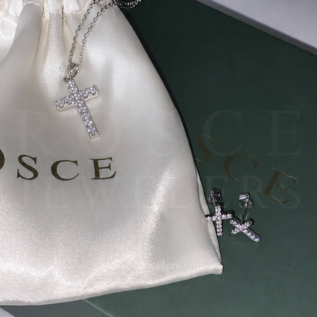 [PROMO SET] Louvre Cross Necklace Earrings Diamond Set