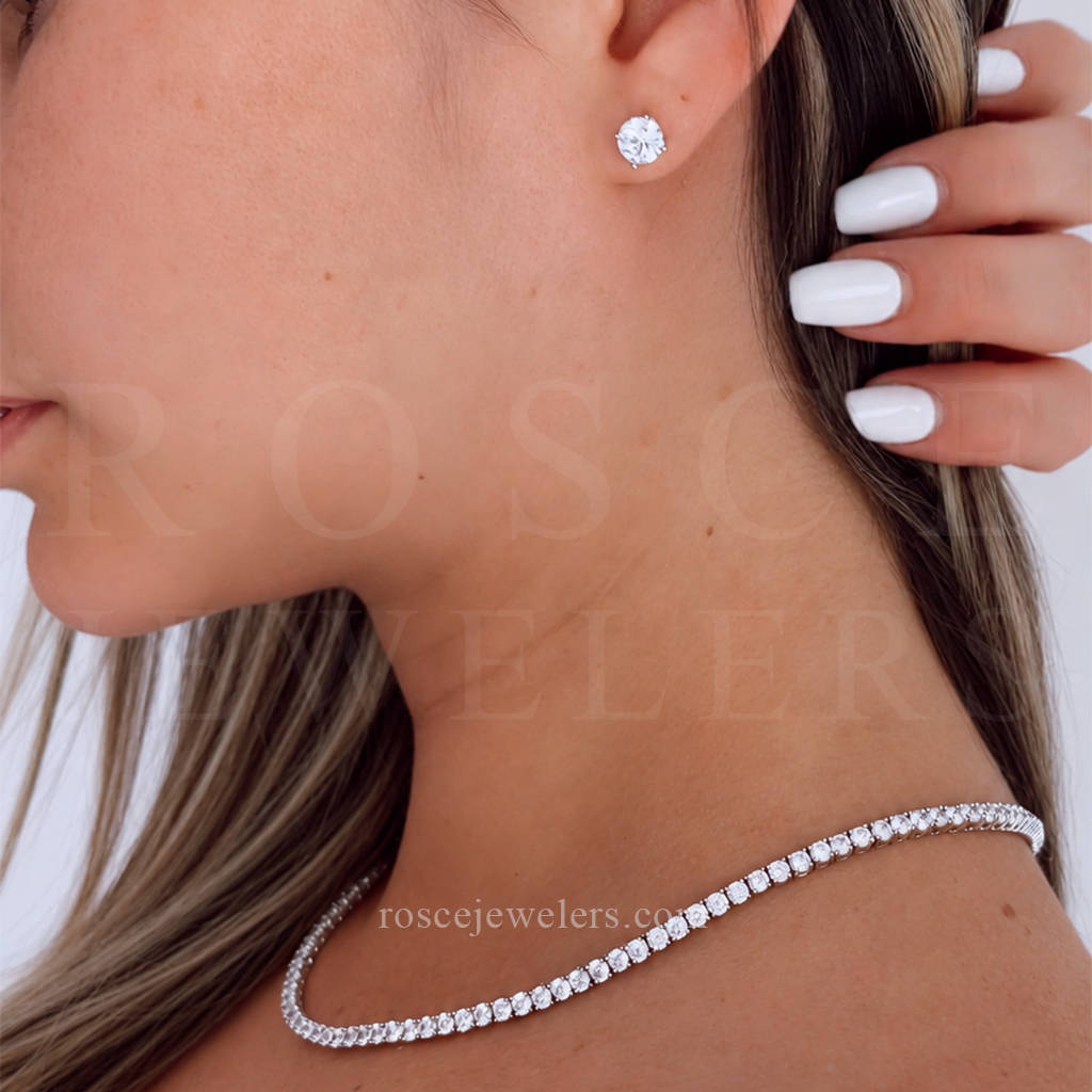 [PROMO SET] Monette 4 Prong Necklace Earrings Diamond Set in 18k White Gold Vermeil