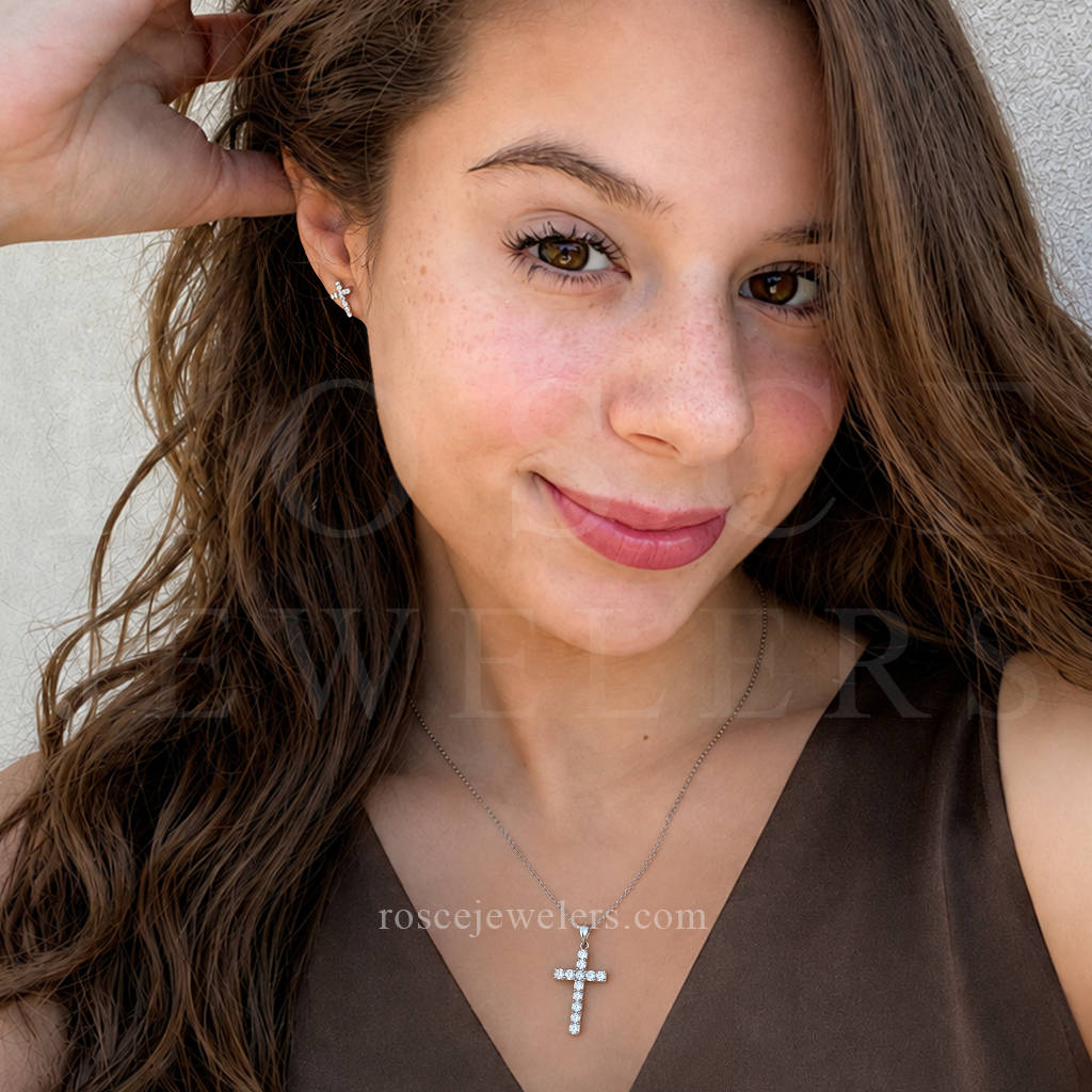 [PROMO SET] Louvre Cross Necklace Earrings Diamond Set