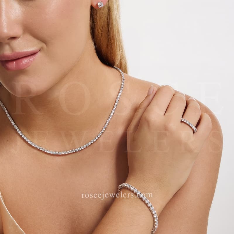 [PROMO SET] Monette 4 Prong Necklace Bracelet Diamond Set in 18k White Gold Vermeil