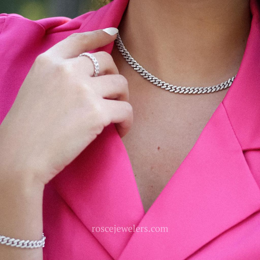 Capri Cuban Diamond Necklace in 18k White Gold Vermeil