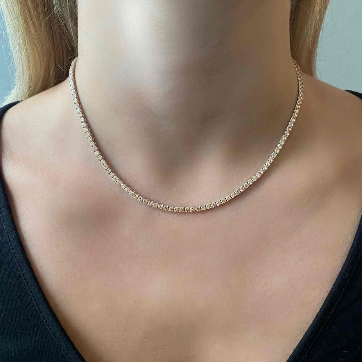 Diana Champagne Diamond Tennis Necklace in 18k White Gold Vermeil