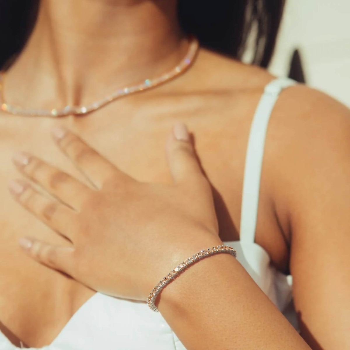 Diana Champagne Diamond Tennis Bracelet in 18k White Gold Vermeil