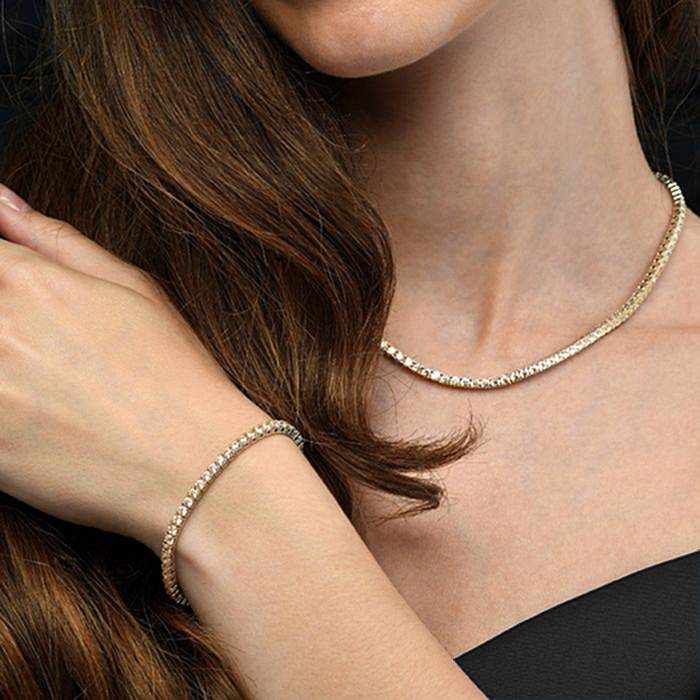 Diana Champagne Diamond Tennis Necklace in 18k White Gold Vermeil