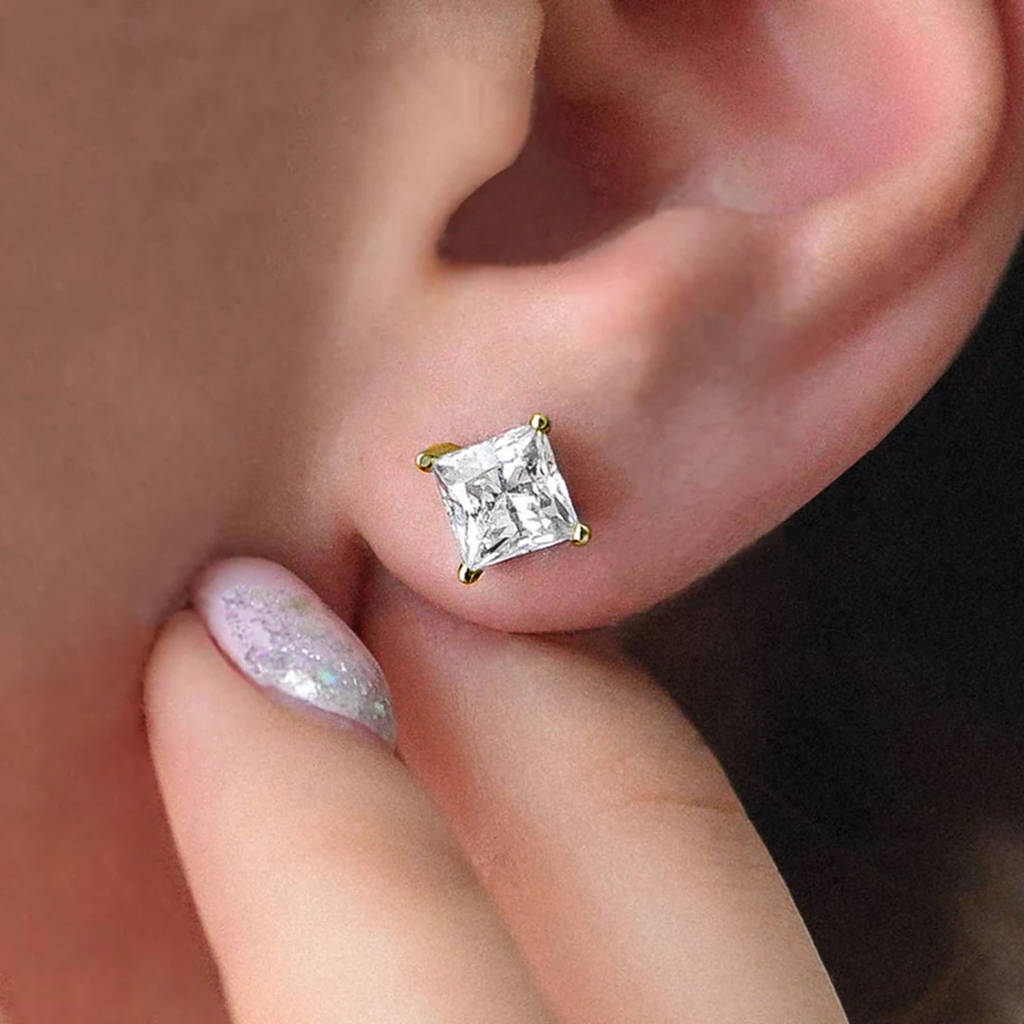 Lilith Princess Diamond Stud Earrings in 18k Gold Vermeil