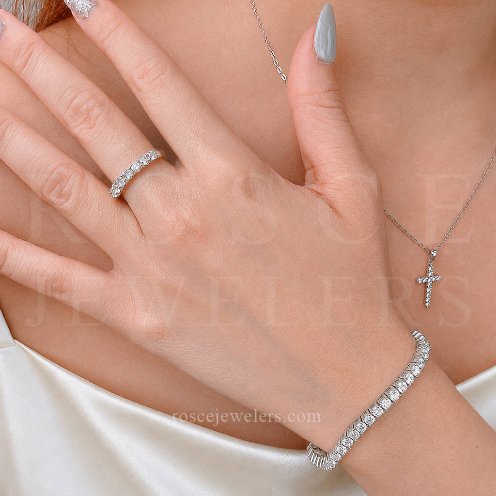 Louvre Cross Diamond Pendant in 18k White Gold Vermeil
