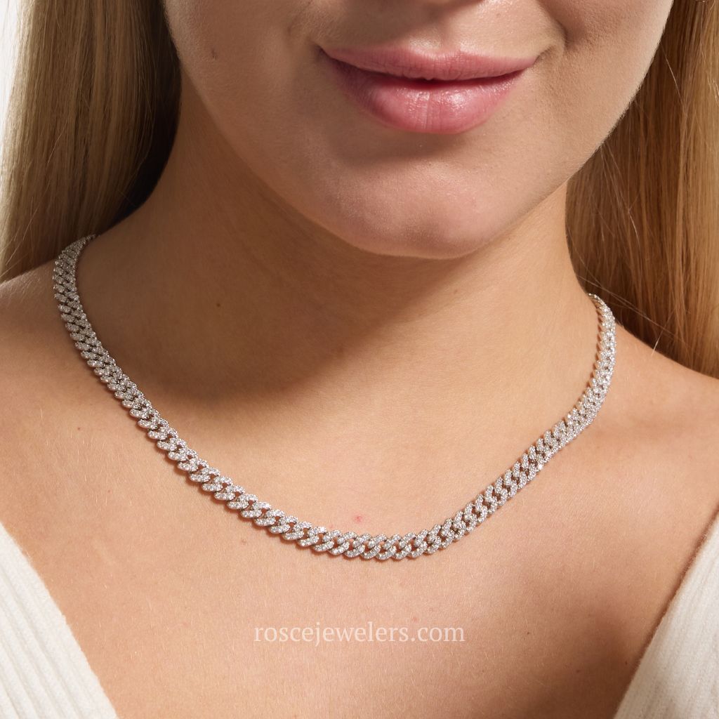 Capri Cuban Diamond Necklace in 18k White Gold Vermeil