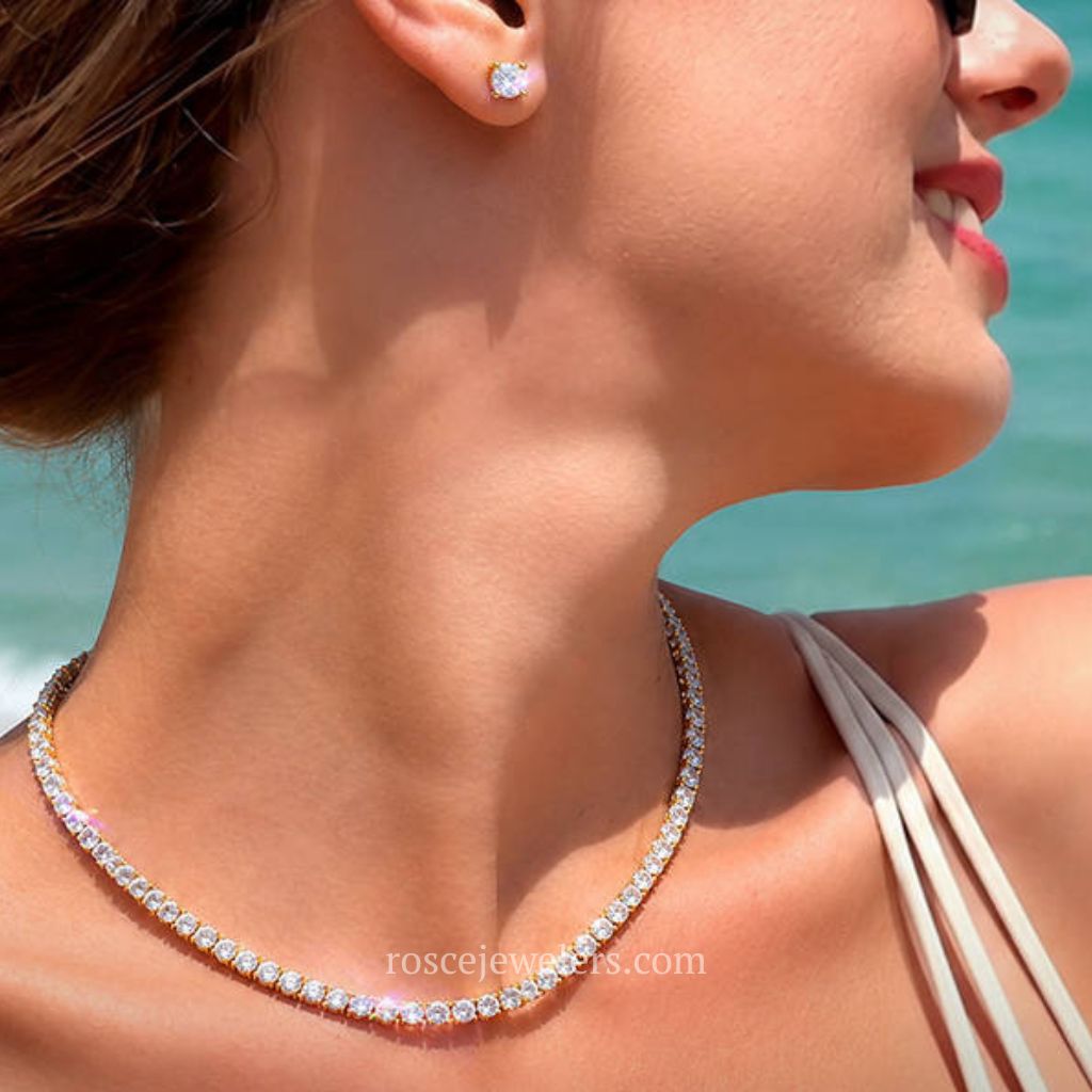 [PROMO SET] Monette 4 Prong Necklace Earrings Diamond Set in 18k White Gold Vermeil