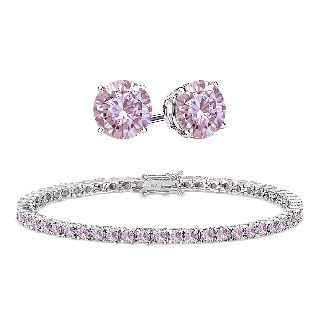 [PROMO SET] Diana Pink Diamond Bracelet Earrings Set
