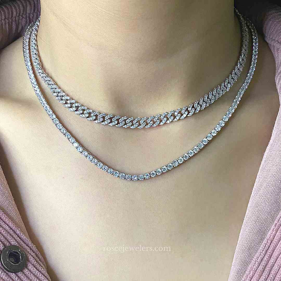 Capri Cuban Diamond Necklace in 18k White Gold Vermeil