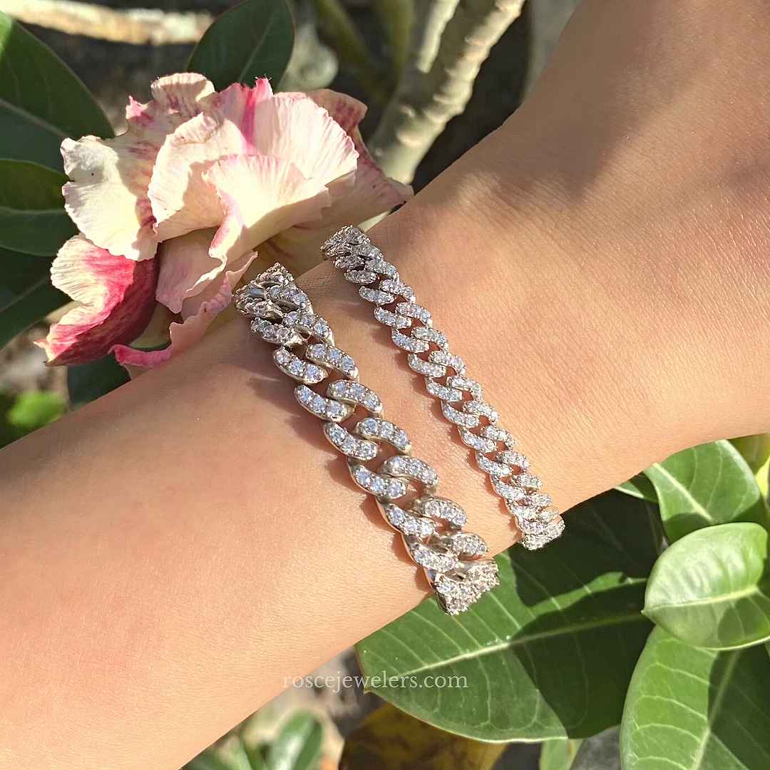 9mm Capri Cuban Diamond Bracelet in 18k White Gold Vermeil
