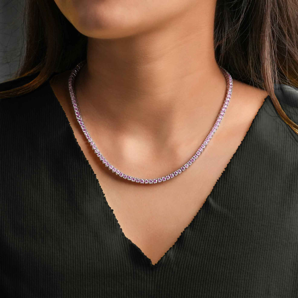 Matrix Tennis necklace, Round cut, Small, Pink, Rhodium plated – Coughlin  Jewelers