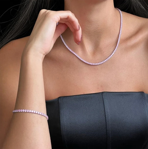 ROSCE Jewelers [Promo Set] Diana Pink Diamond Necklace Bracelet Earrings Set 18 inch / 6.5 inch
