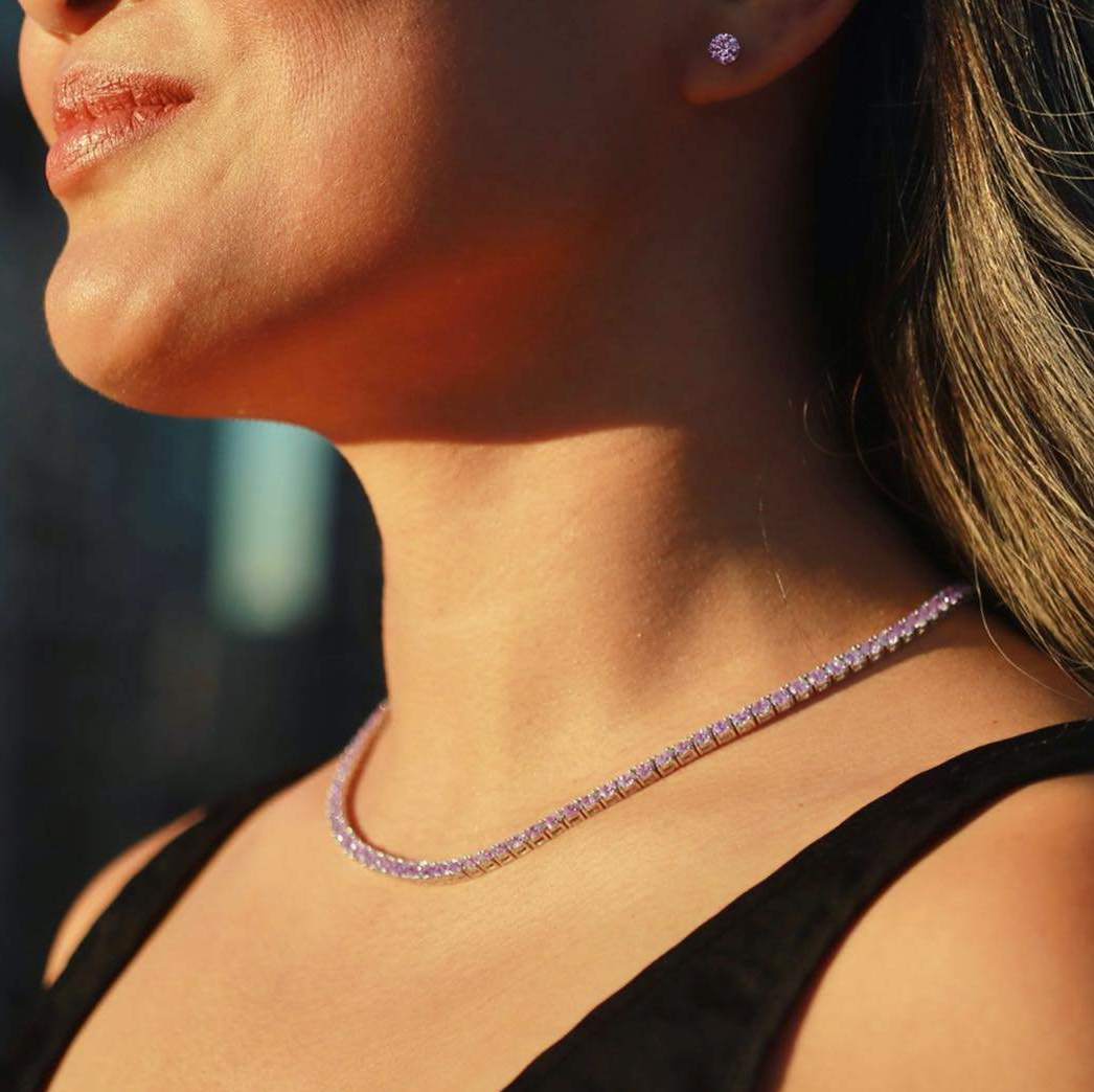 Diana Pink Diamond Necklace Earrings Set