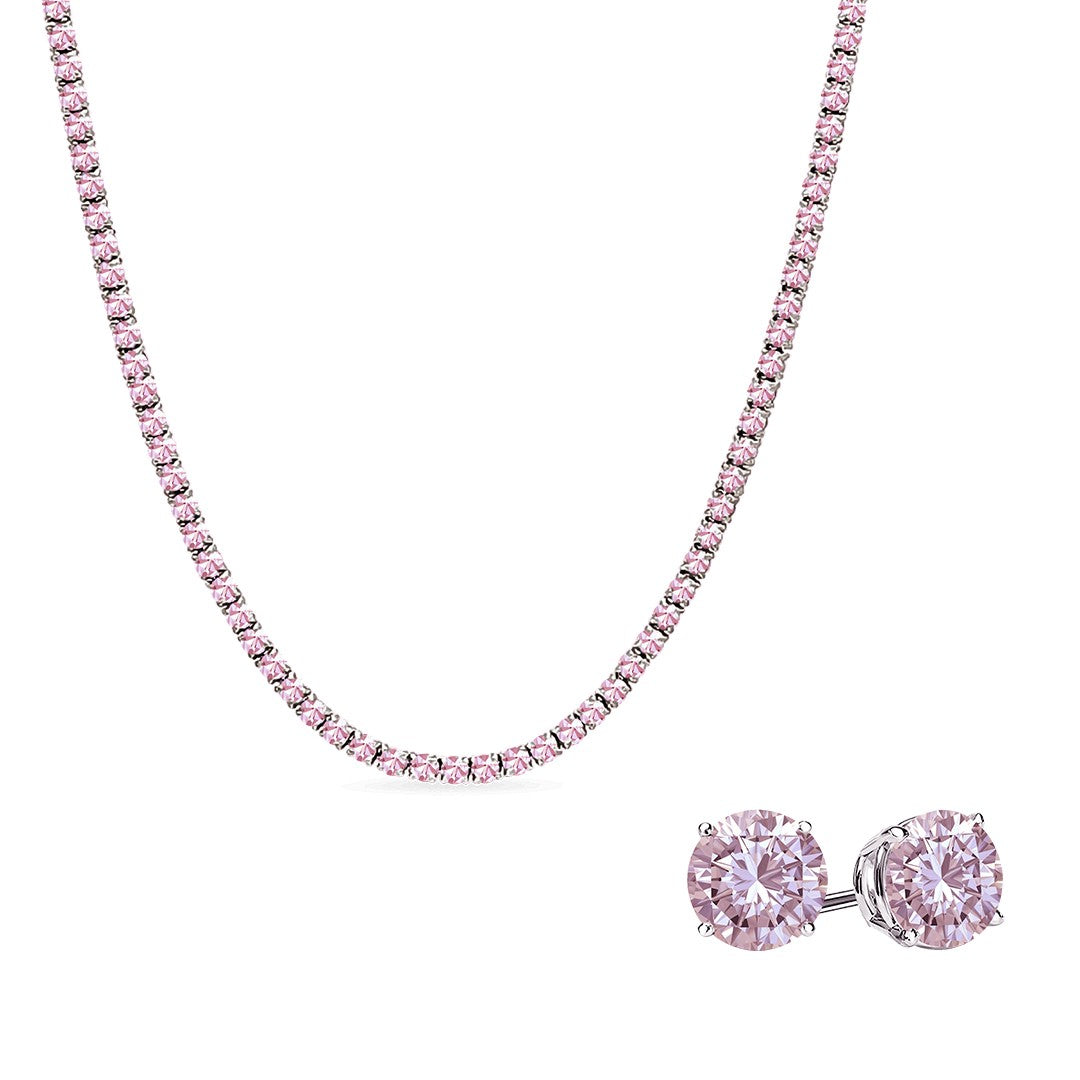 ROSCE Jewelers [Promo Set] Diana Pink Diamond Necklace Bracelet Earrings Set 18 inch / 6.5 inch