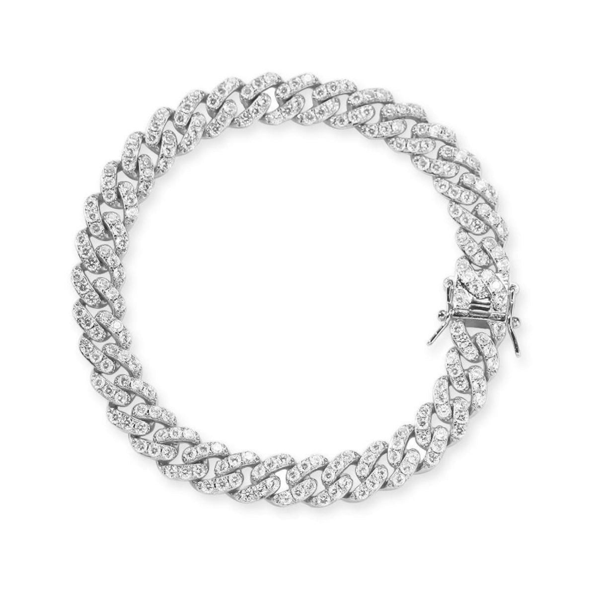 9mm Capri Cuban Diamond Bracelet in 18k White Gold Vermeil