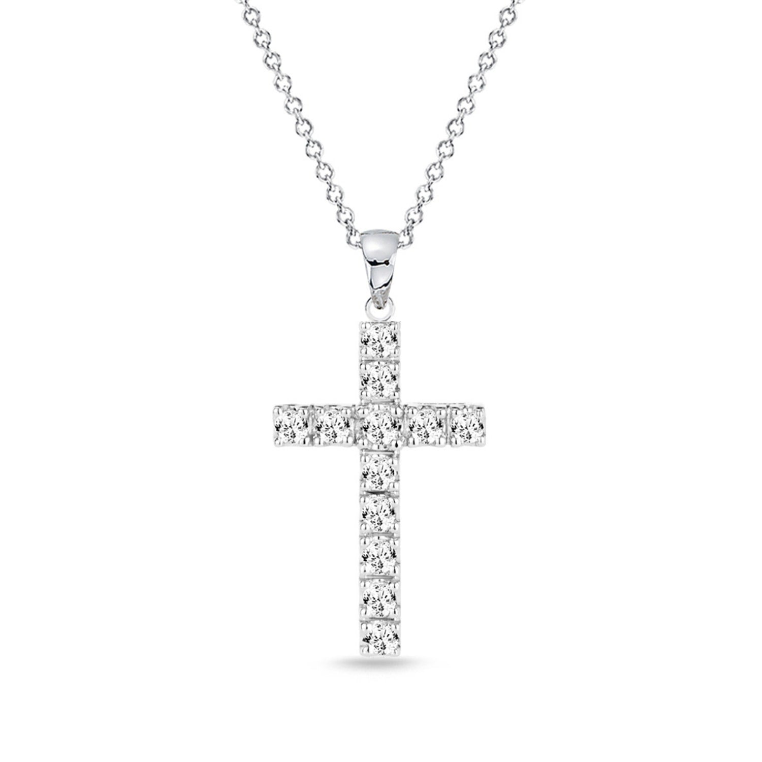 Louvre Cross Diamond Pendant in 18k White Gold Vermeil