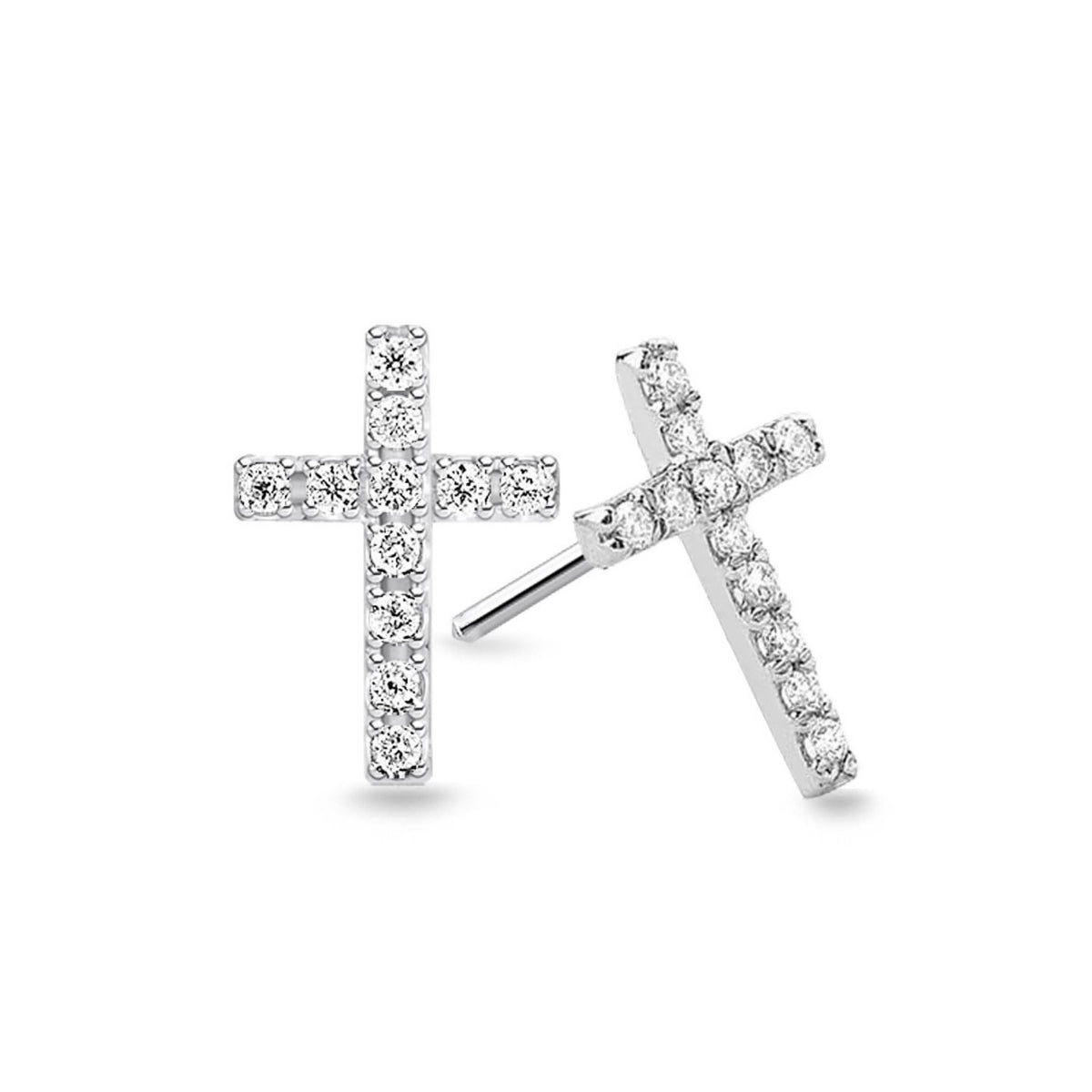 Louvre Cross Diamond Stud Earrings in 18k White Gold Vermeil