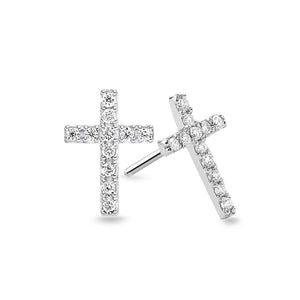 Louvre Cross Diamond Earrings in 18k White Gold Vermeil