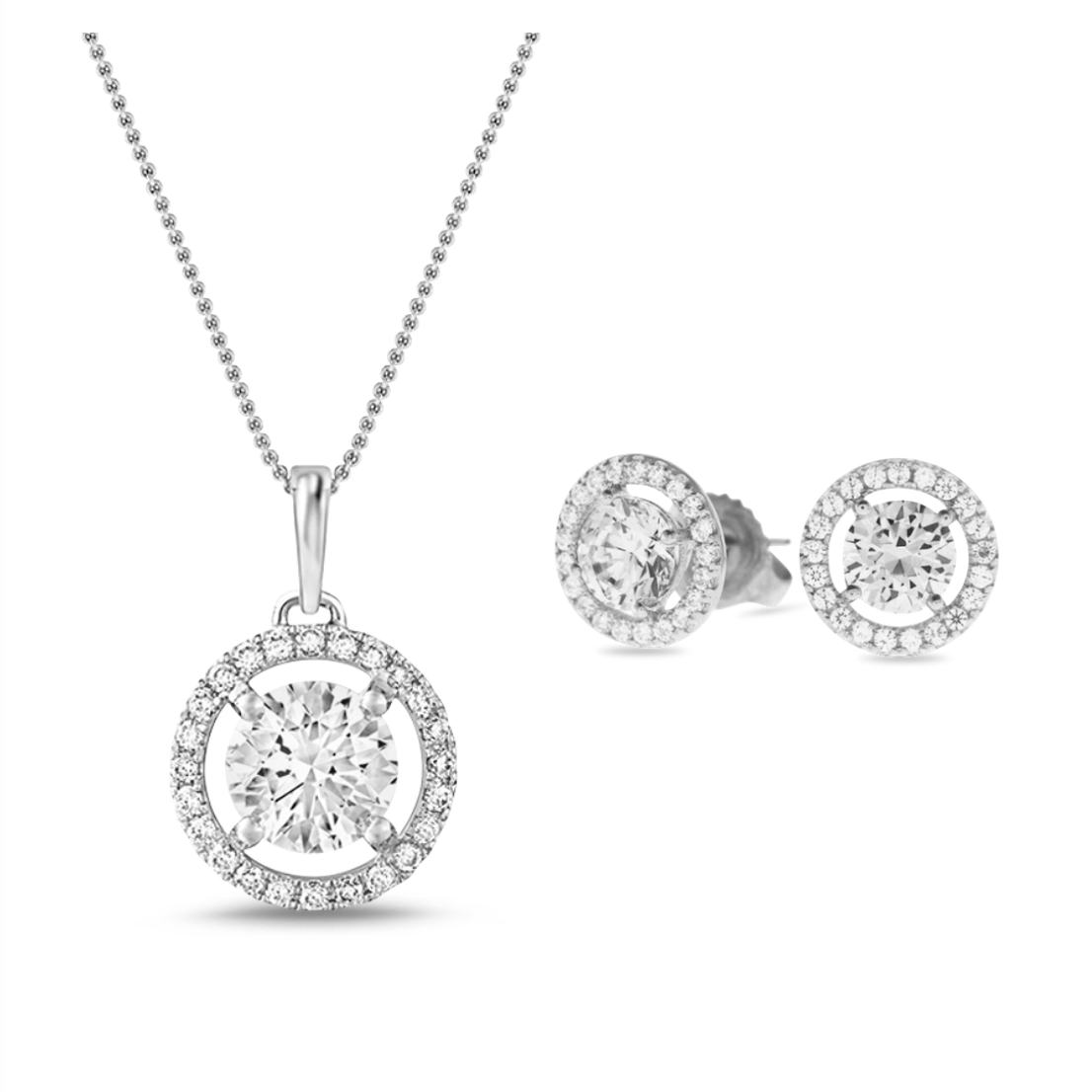 [PROMO SET] Celeste Halo Necklace Earrings Diamond Set