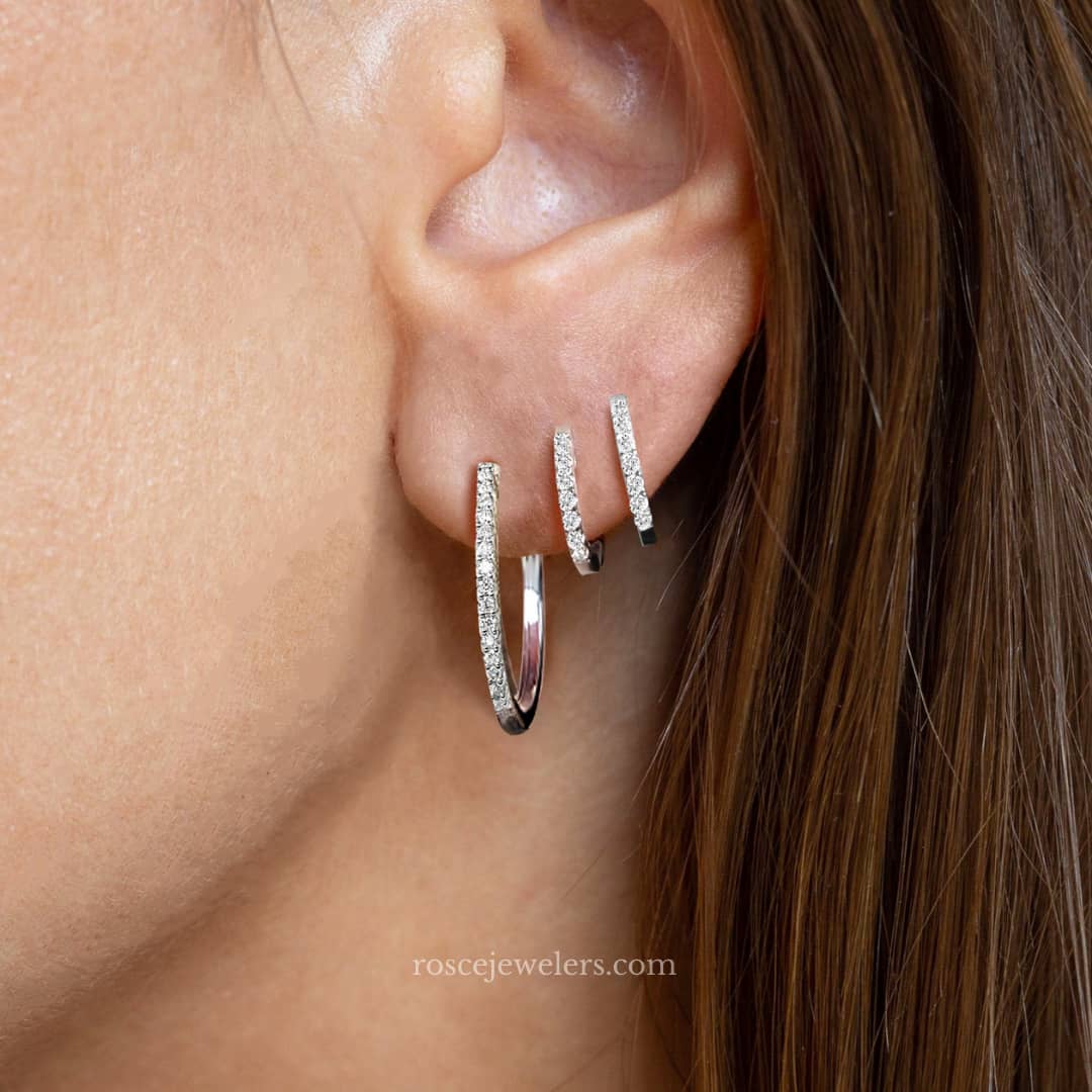 Eleonore Medium Hoop Diamond Earrings in 18k White Gold Vermeil - ROSCE  Jewelers